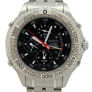 Men's 41mm Seiko Kinetic Titanium Landmaster Watch SBCN003 Black Dial 7K32-0A10!